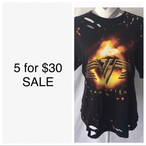 Tops - ⚙️⚙️Custom Design BleachedDistressed Van Halen Tee
